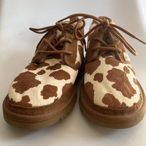 UGG NEUMEL Cow Print Boots Chukka ANKLE Chestnut & White Women's 8 - Picture 10 of 15